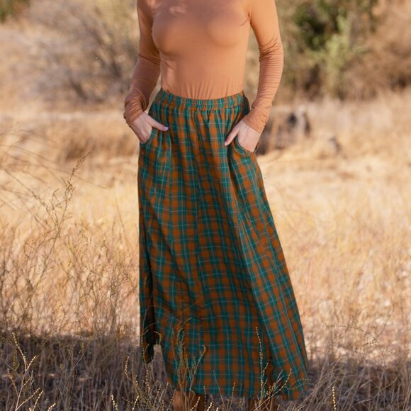 Cotton plaid long A-line skirt - Picture 5 of 5